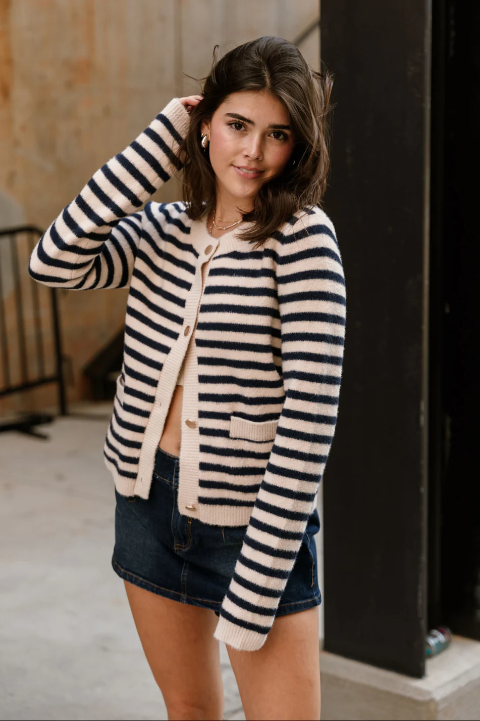 Alma Navy & Cream Stripe Cardigan - Image 5