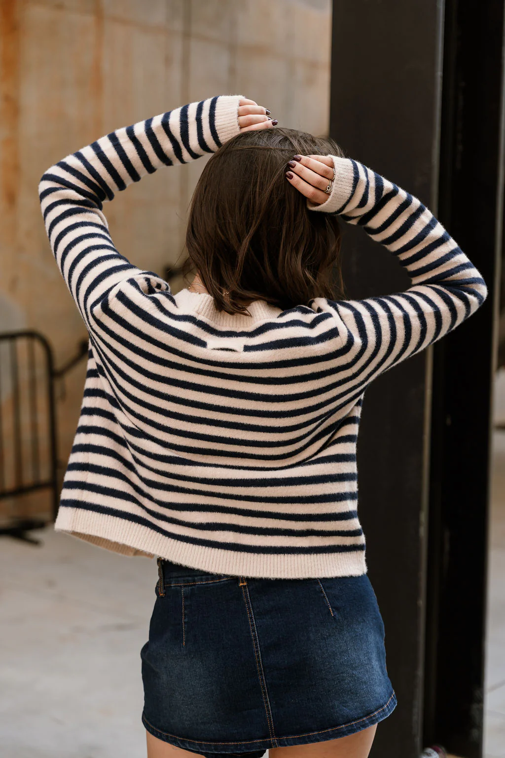Alma Navy & Cream Stripe Cardigan - Image 7