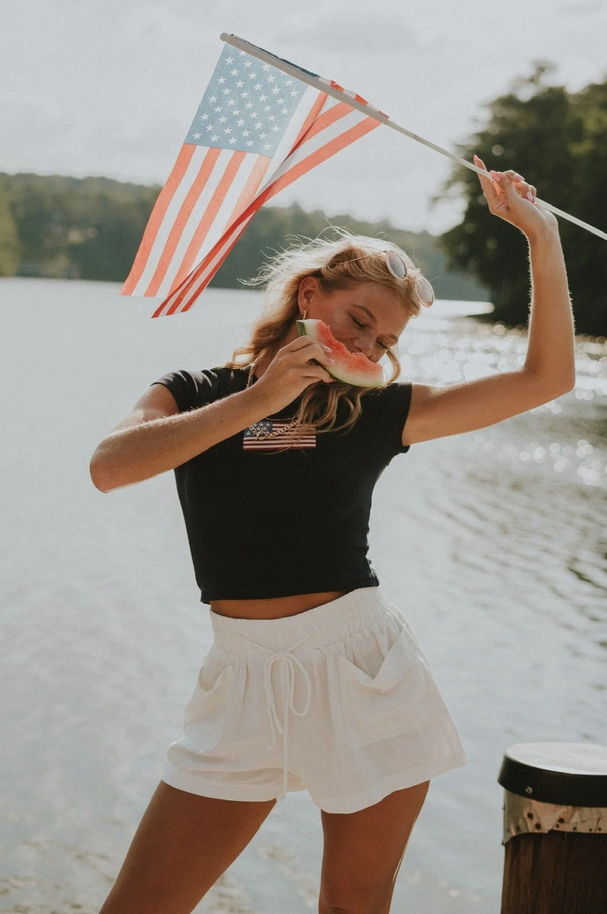 American Flag Graphic Cropped Short Sleeve Top - Image 2