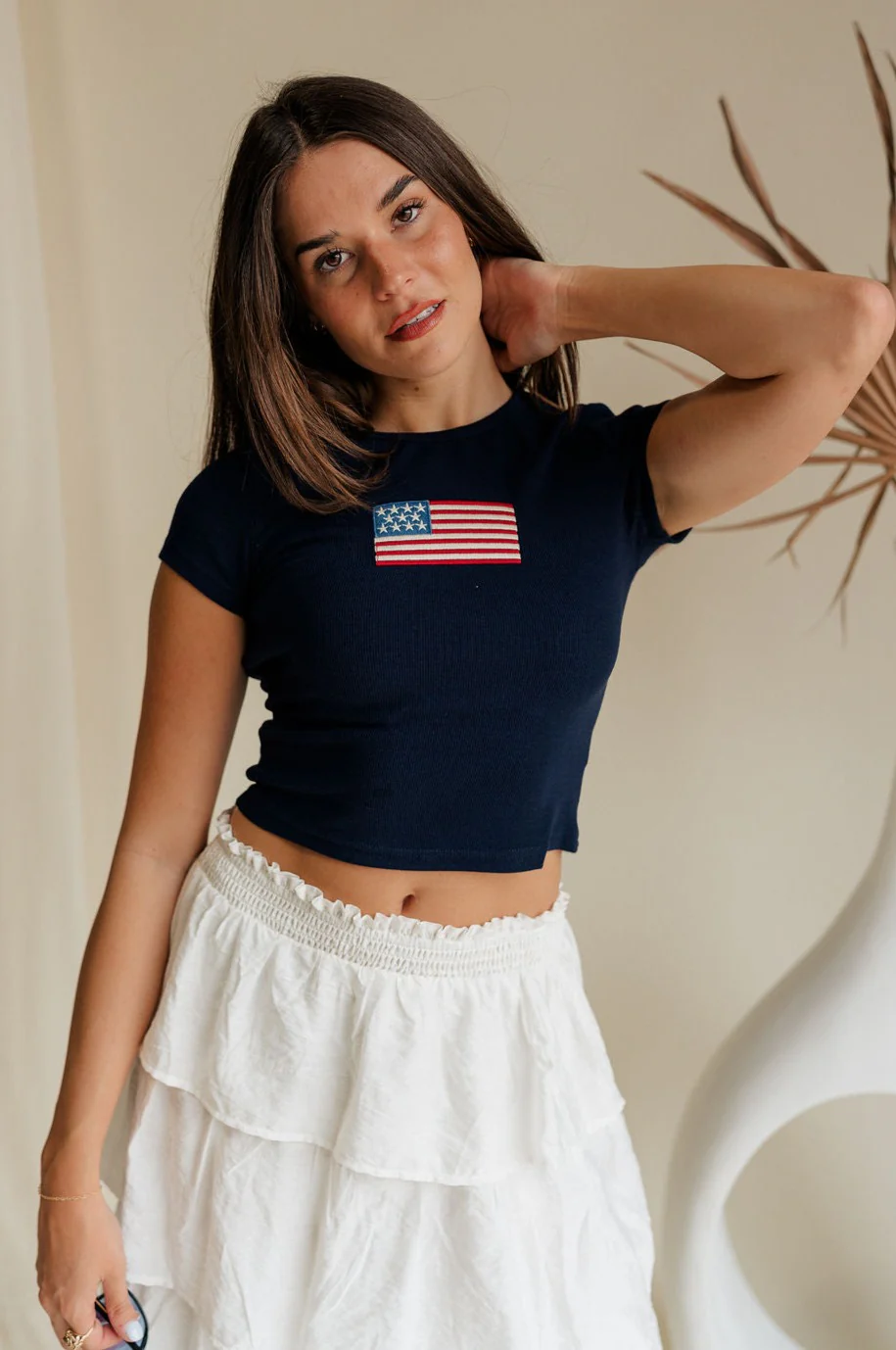 American Flag Graphic Cropped Short Sleeve Top - Image 3