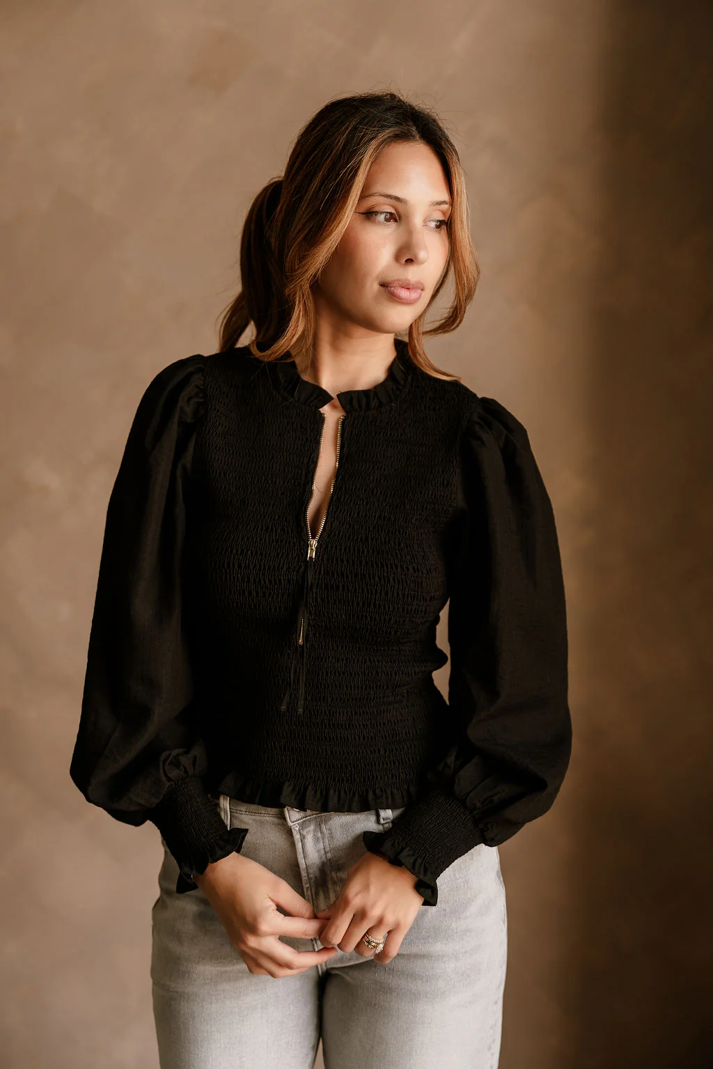 Andrea Black Zip-Up Top - Image 5