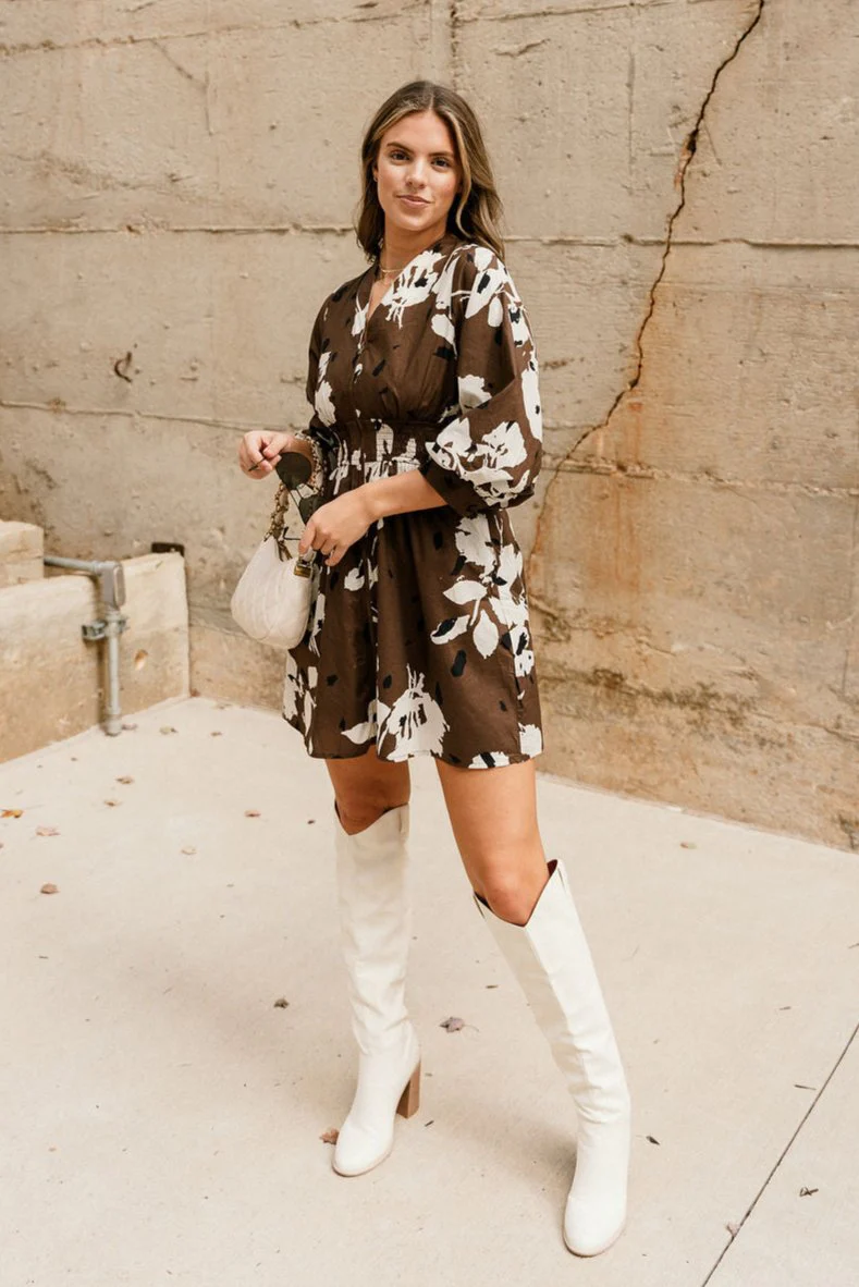 Anya Brown & Cream Floral Mini Dress