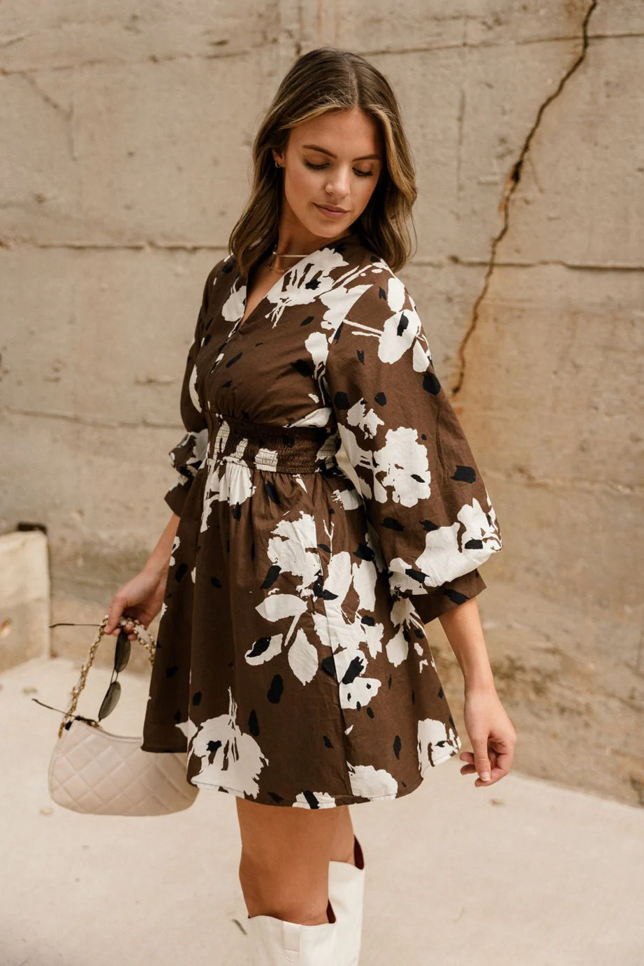 Anya Brown & Cream Floral Mini Dress - Image 3