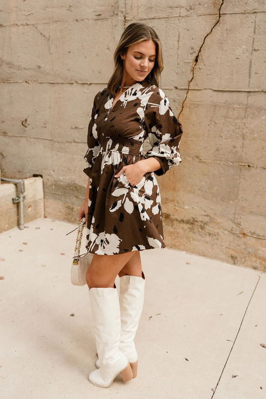 Anya Brown & Cream Floral Mini Dress - Image 5