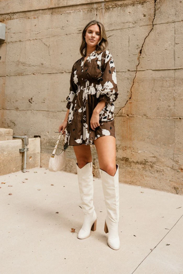 Anya Brown & Cream Floral Mini Dress - Image 8