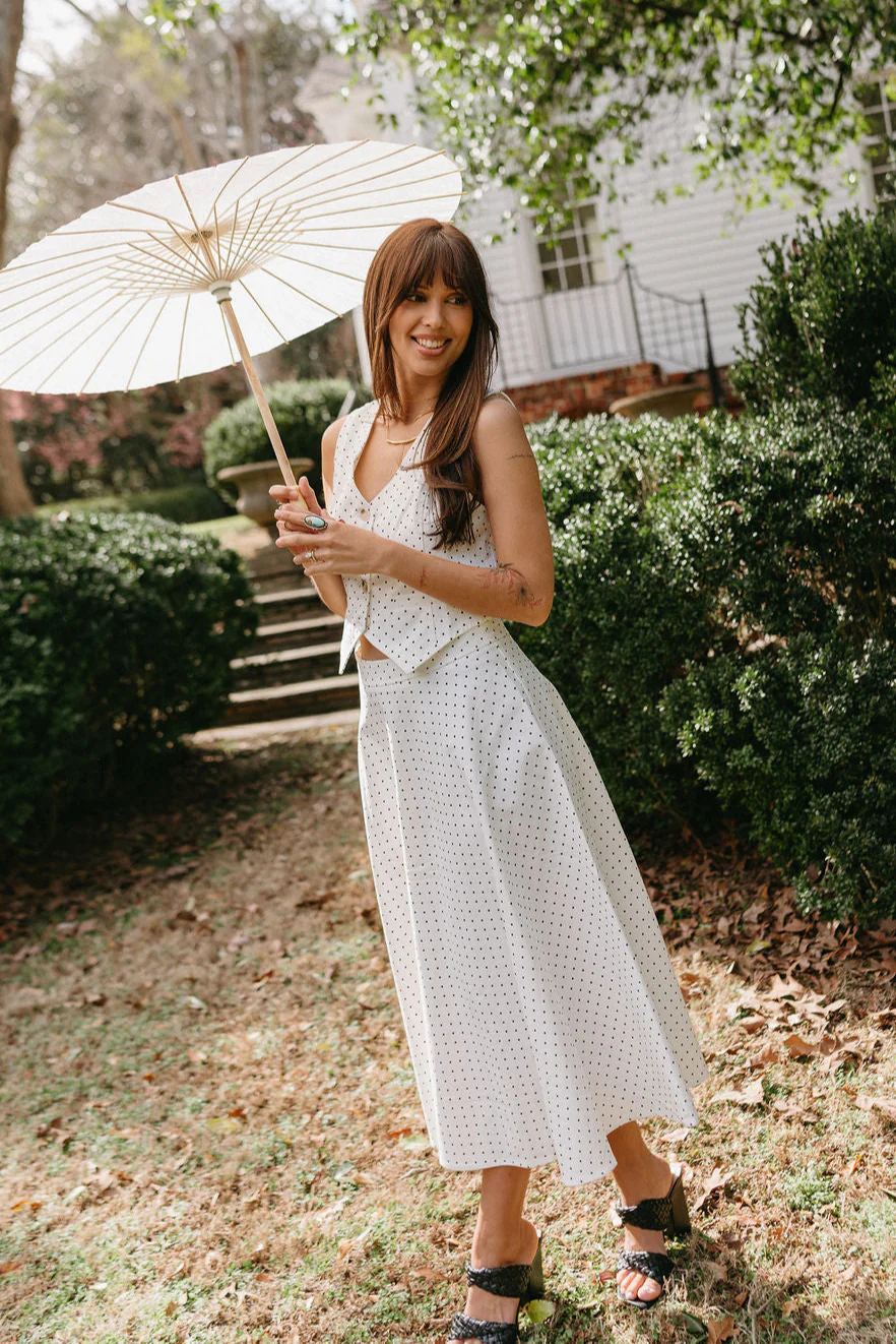 Arabella White & Black Polka Dot Midi Skirt - Image 2
