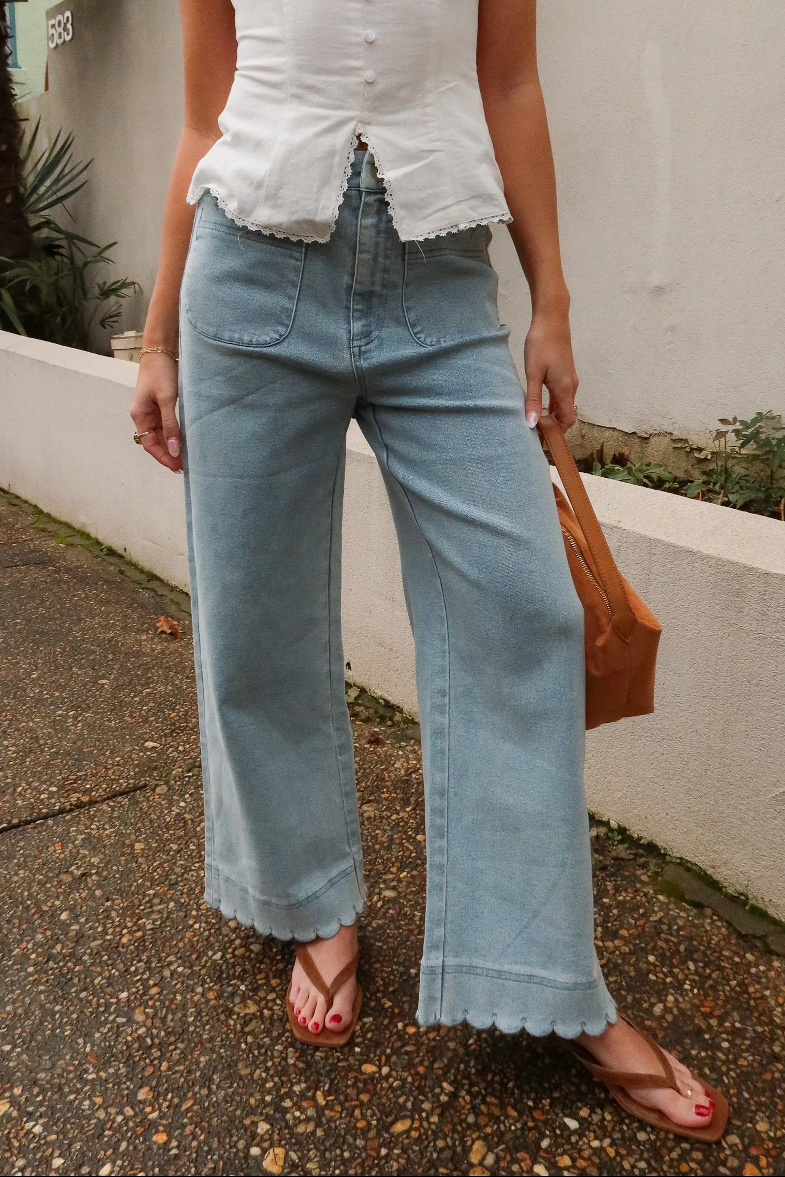Ashleigh Blue Denim Scalloped Pants