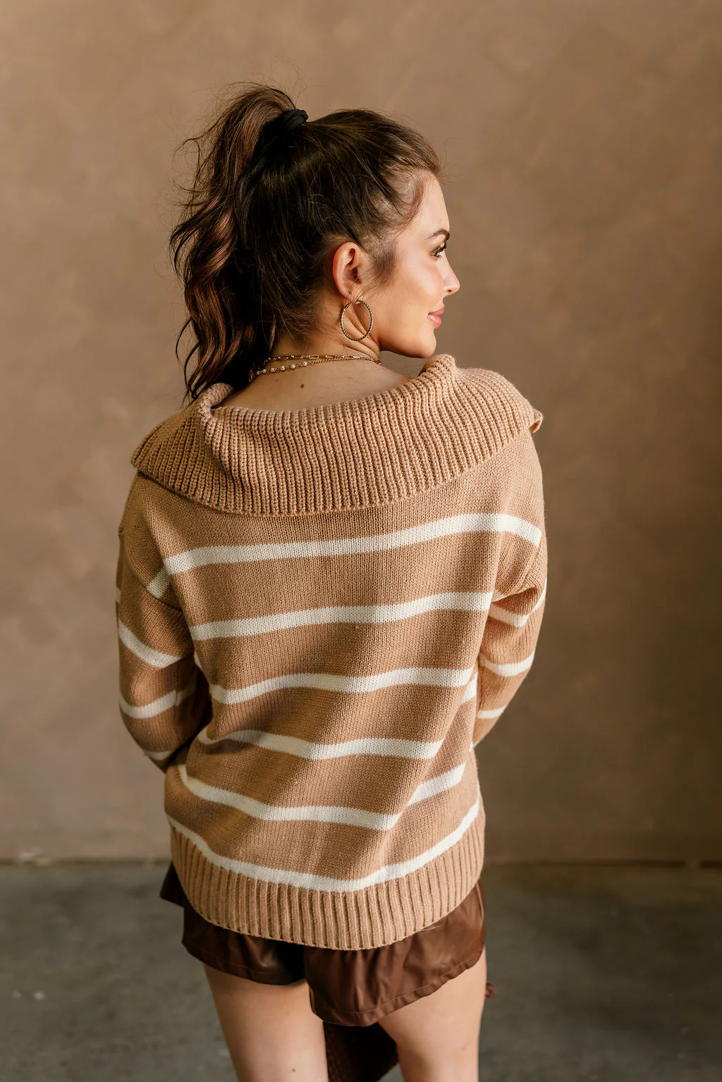 Audrey Cream & Latte Stripe Long Sleeve Sweater - Image 4