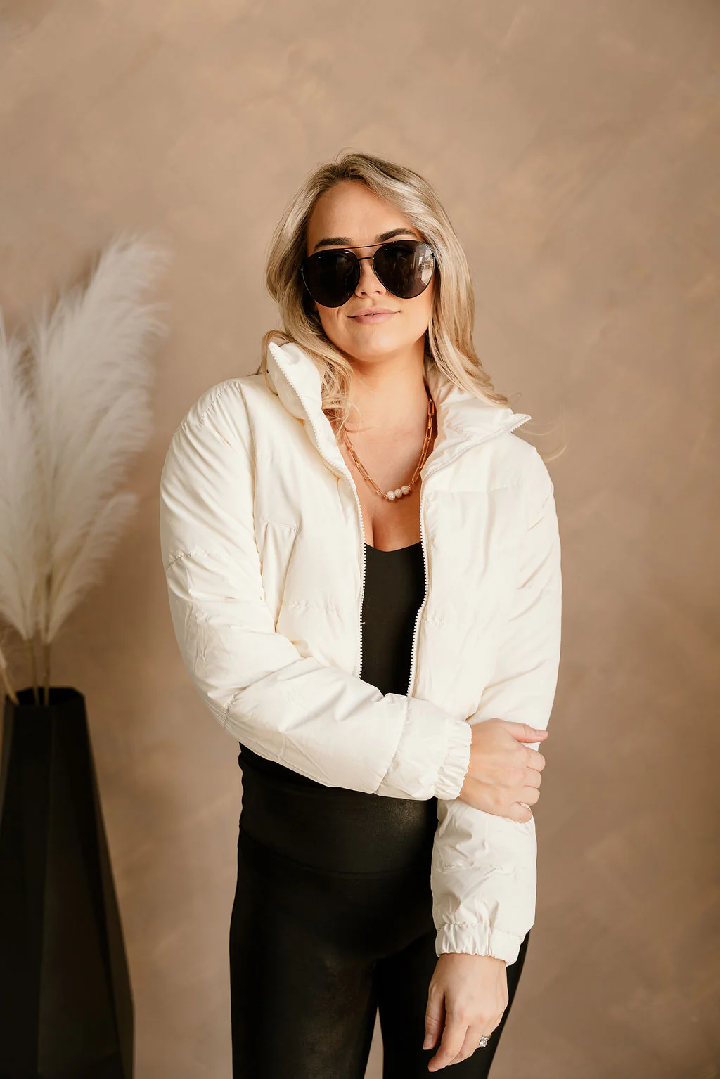Bailey Ivory Faux Leather Puffer Jacket - Image 2