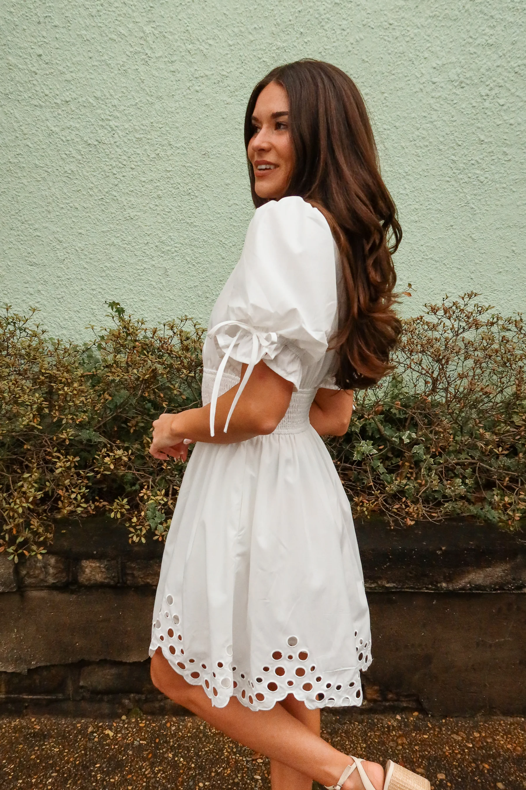 Belinda White Zip-Up Eyelet Mini Dress - Image 3