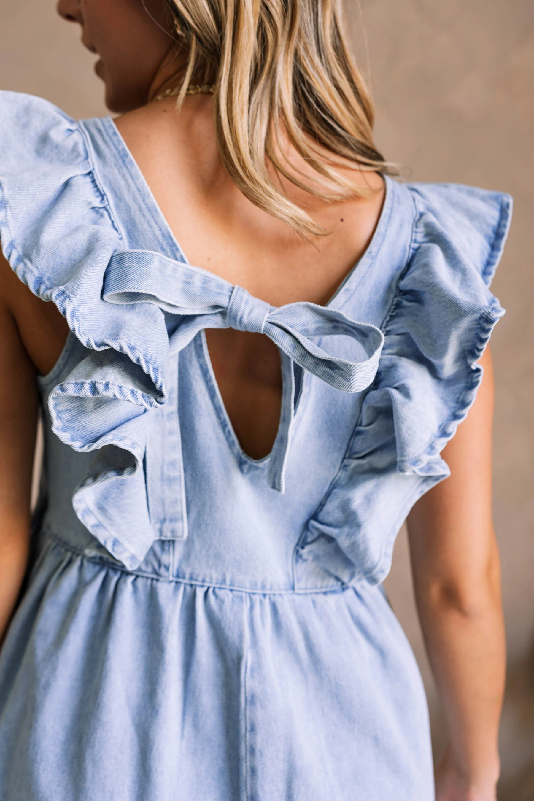 Breana Denim Ruffle Romper - Image 4