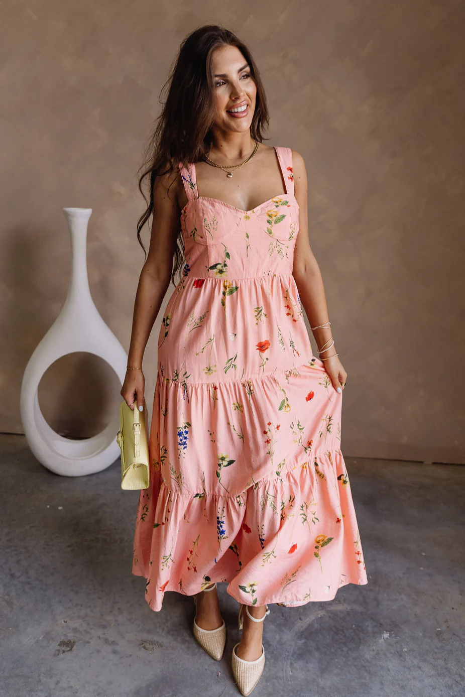 Brinley Blush Multi Floral Midi Dress