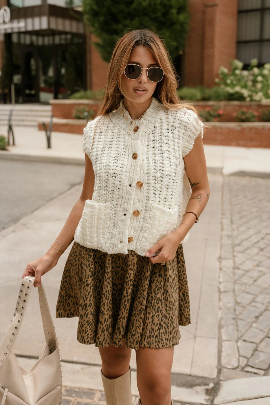 Bristol Cream Button-Up Sleeveless Sweater - Image 3