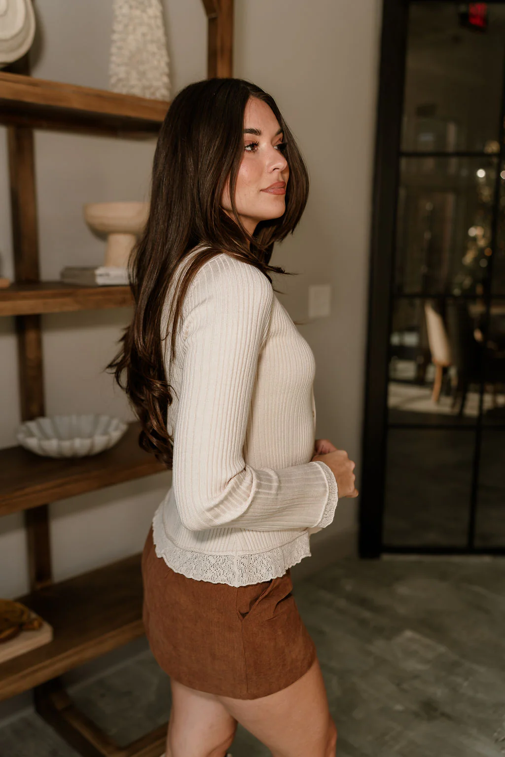Brynlee Natural Ribbed & Lace Cardigan - Image 8