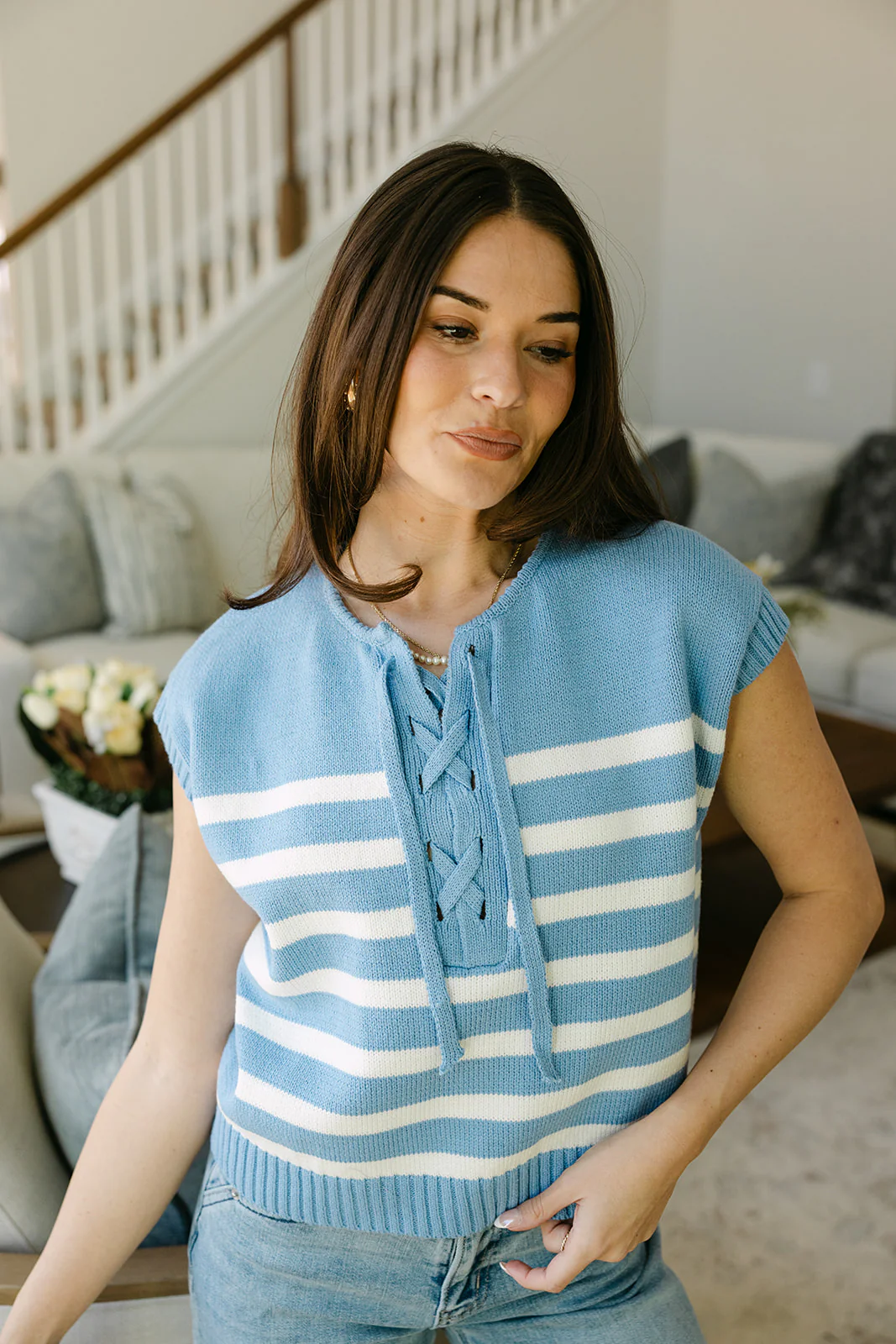 Calla Blue & White Striped Tank Top - Image 5
