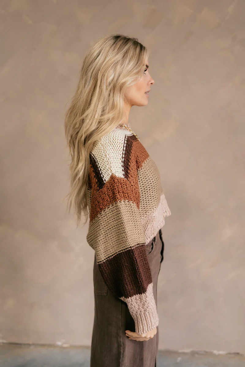 Carli Brown Striped Cropped Sweater - Image 5