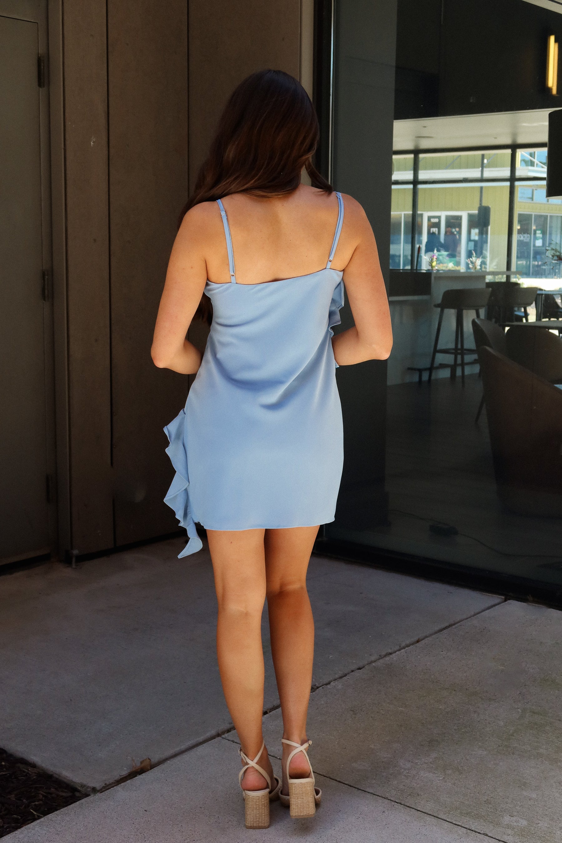 Cecilia Blue Cowl Neck Ruffled Mini Dress - Image 9