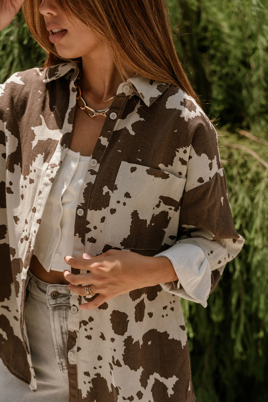 Clara Cow Print Button-Up Top - Image 2