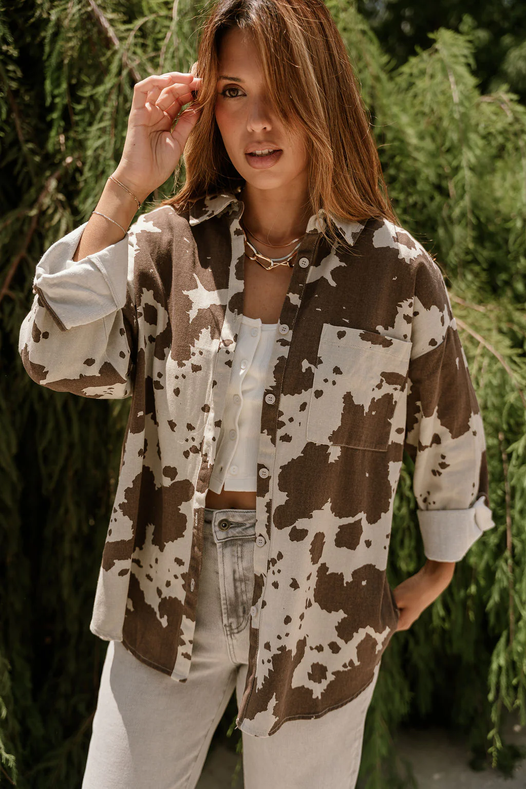 Clara Cow Print Button-Up Top - Image 6