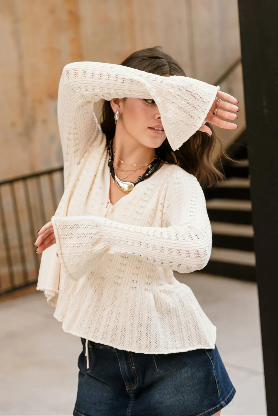 Sydney Cream Knit Flare Tie Cardigan - Image 6