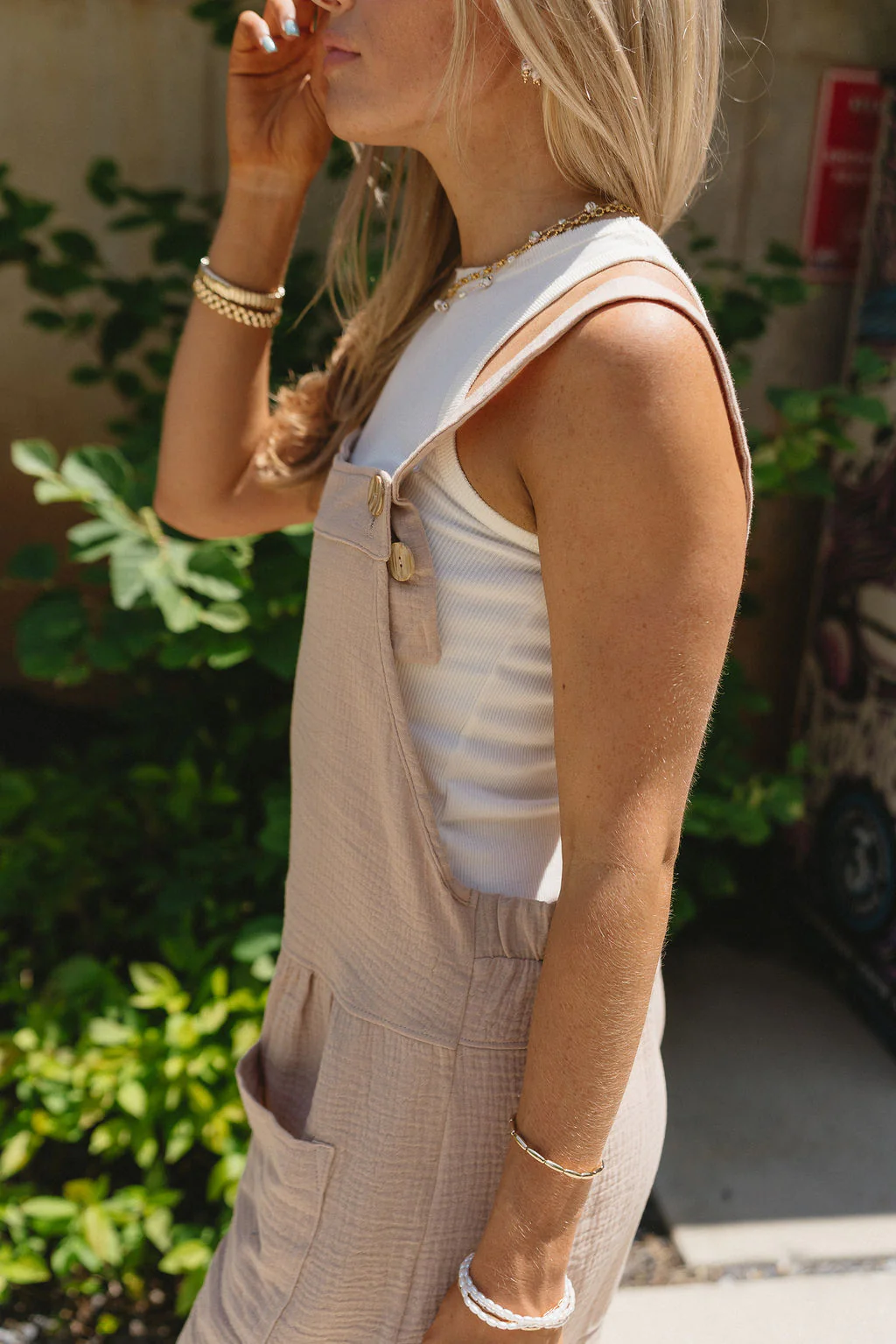 Delaney Taupe Gauze Sleeveless Romper - Image 3