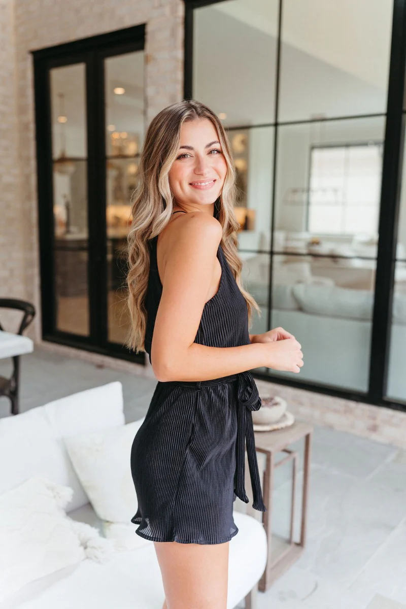Don't Be Shy Plisse Romper in Black - Image 3