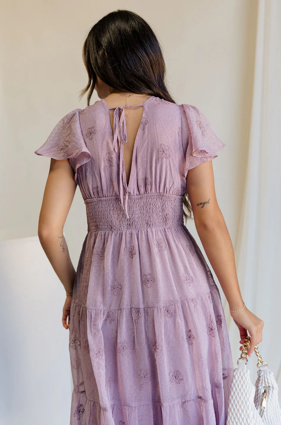 Ellie Dusty Purple Floral Midi Dress - Image 10
