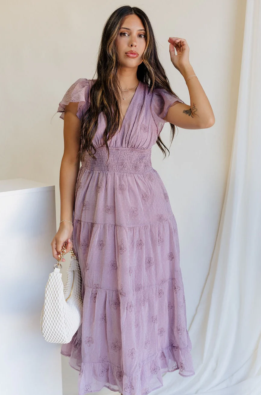 Ellie Dusty Purple Floral Midi Dress - Image 5
