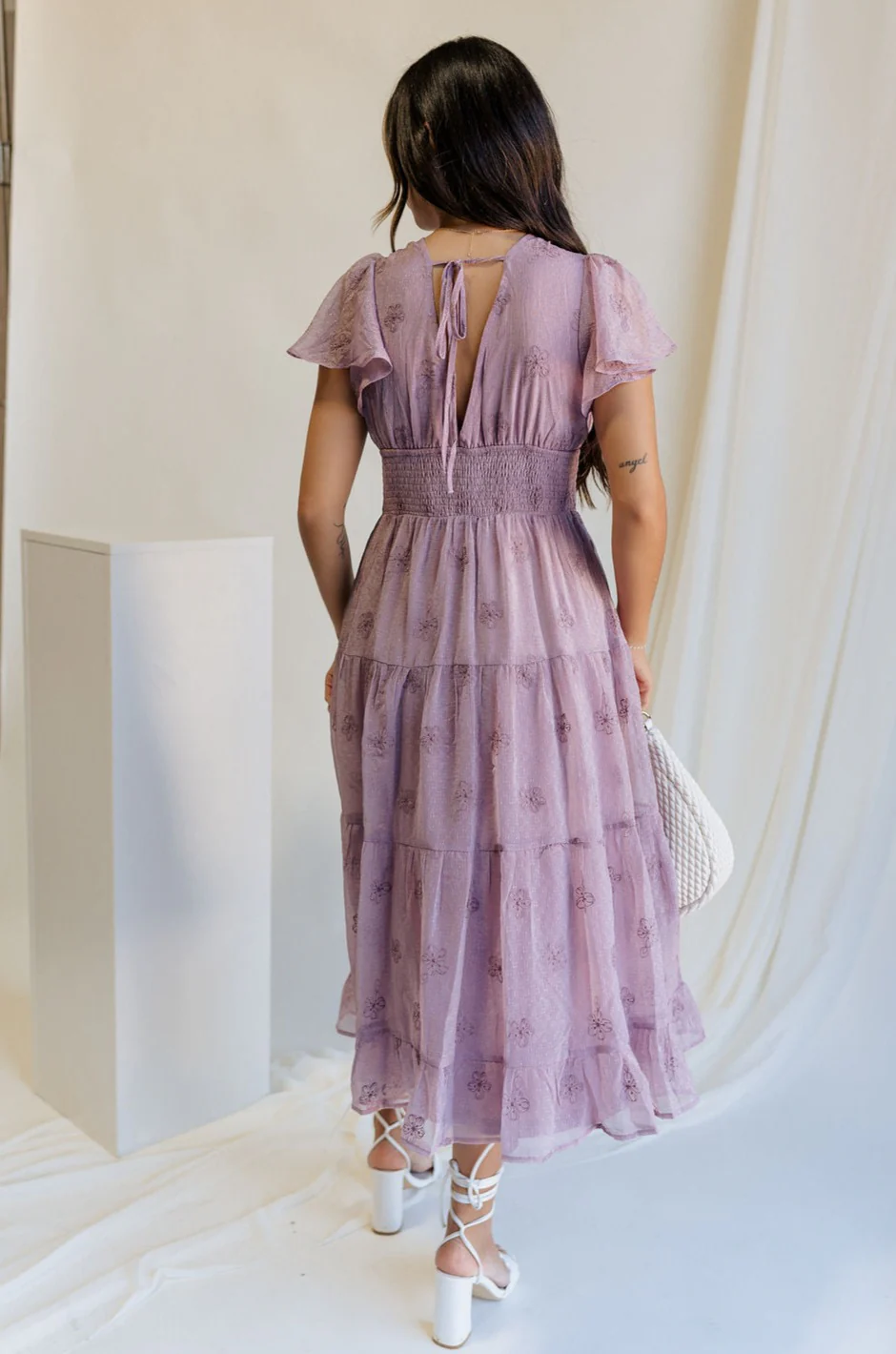 Ellie Dusty Purple Floral Midi Dress - Image 9