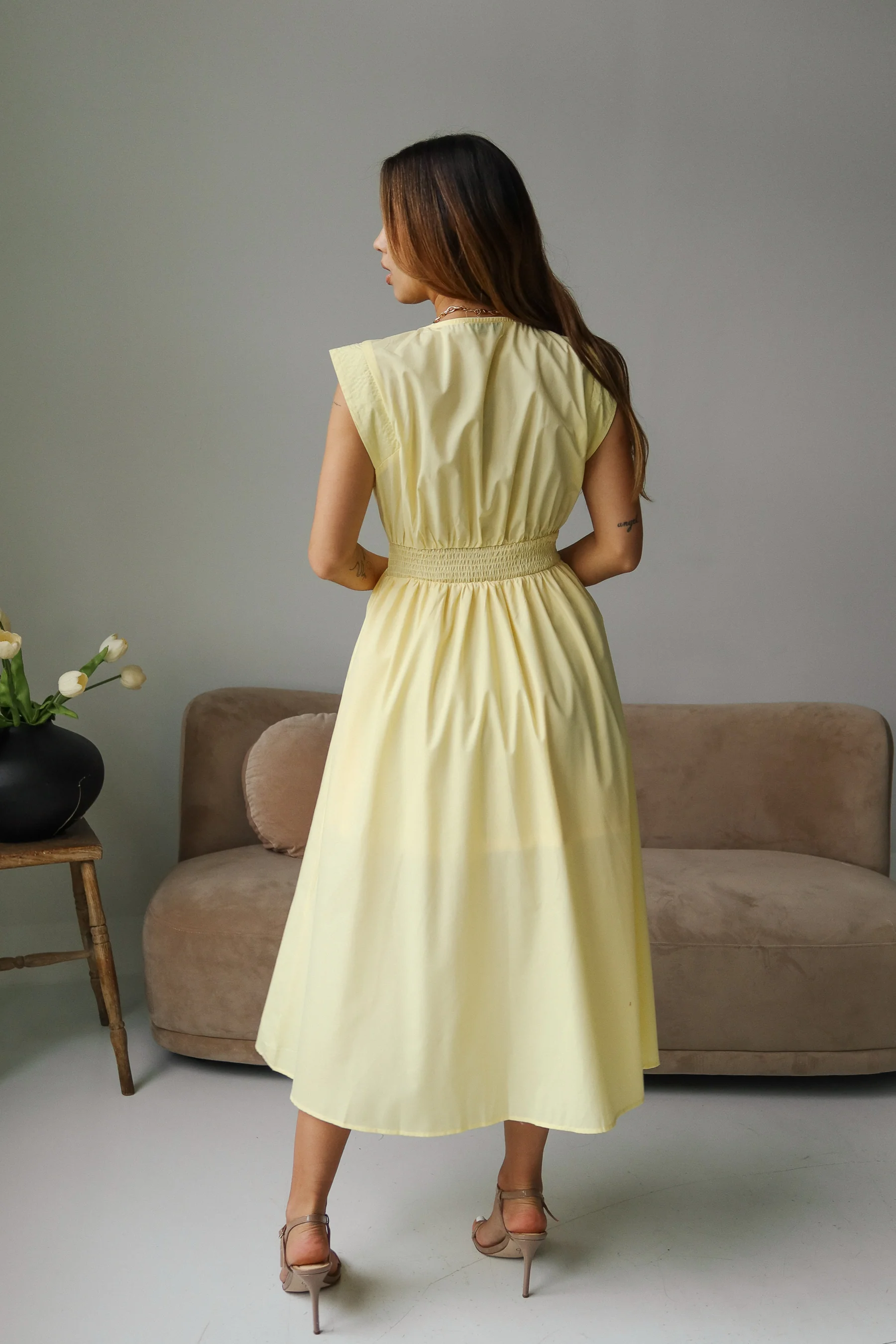 Emily Yellow Front Zip-Up Midi Dress - Image 4