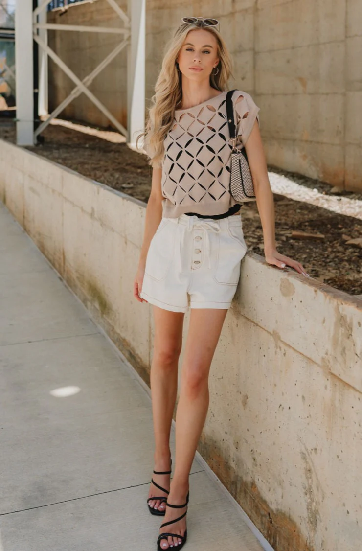 Emme Taupe Cut-Out Short Sleeve Top - Image 2