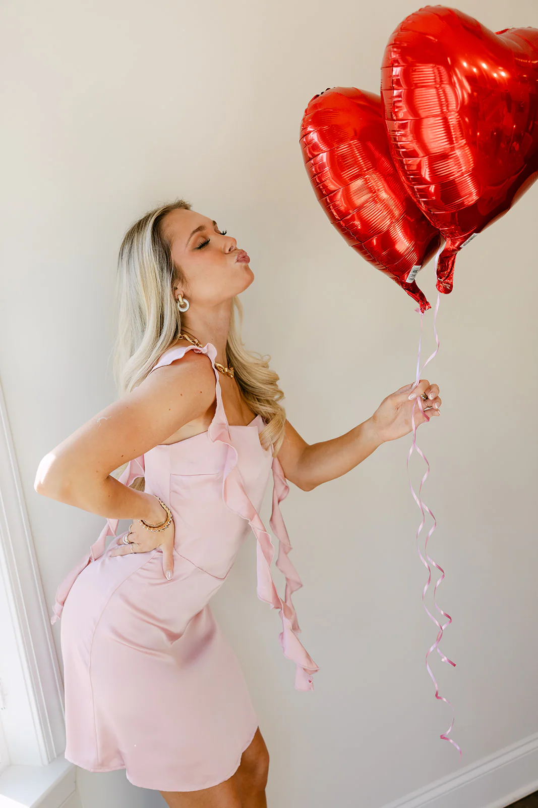 Esme Pink Ruffled Satin Mini Dress - Image 9