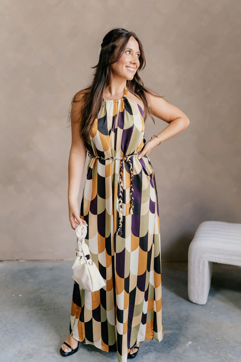 Estelle Printed Satin Halter Jumpsuit