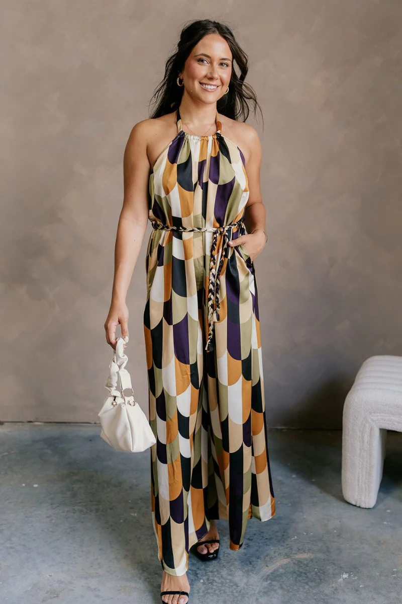 Estelle Printed Satin Halter Jumpsuit - Image 2