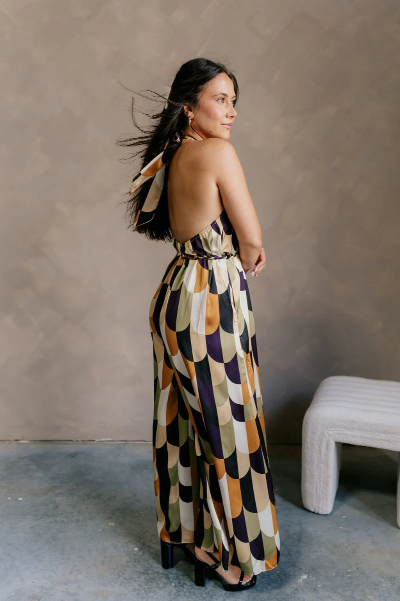 Estelle Printed Satin Halter Jumpsuit - Image 4
