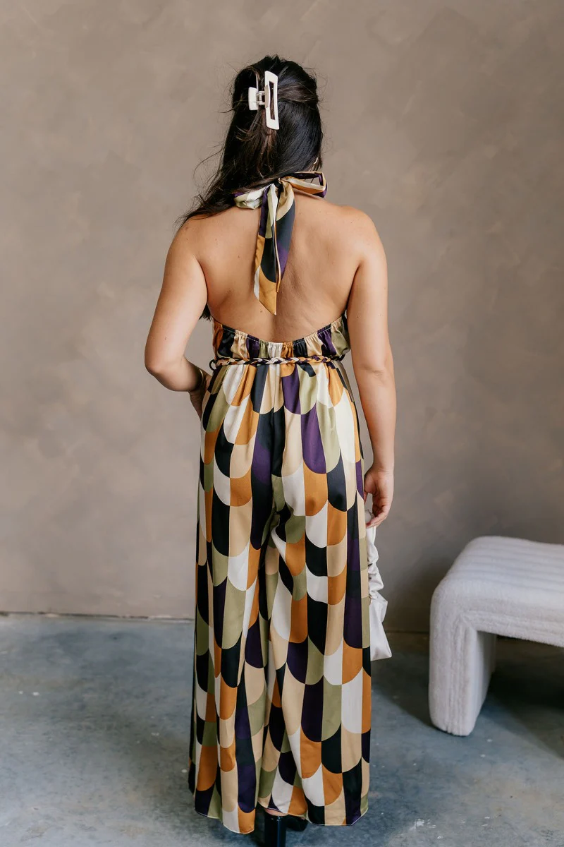 Estelle Printed Satin Halter Jumpsuit - Image 5