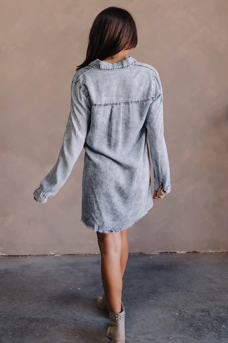 Everly Light Washed Denim Long Sleeve Dress - Image 10