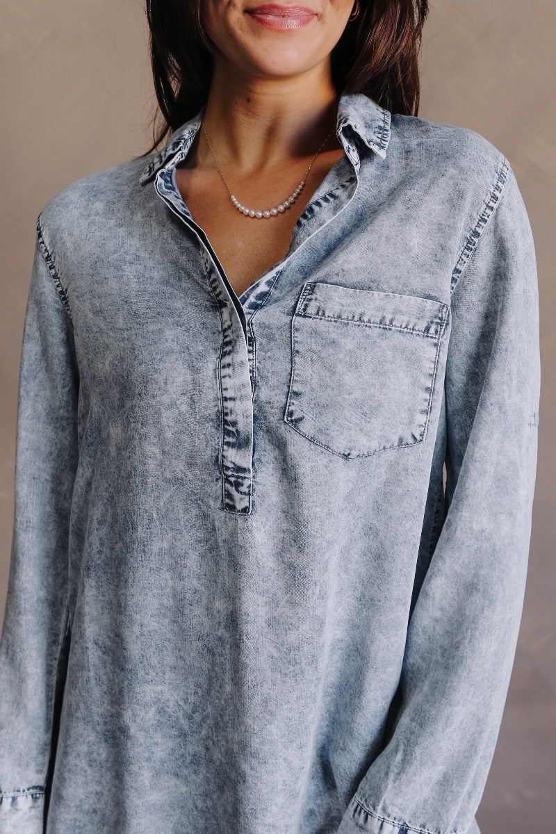 Everly Light Washed Denim Long Sleeve Dress - Image 7