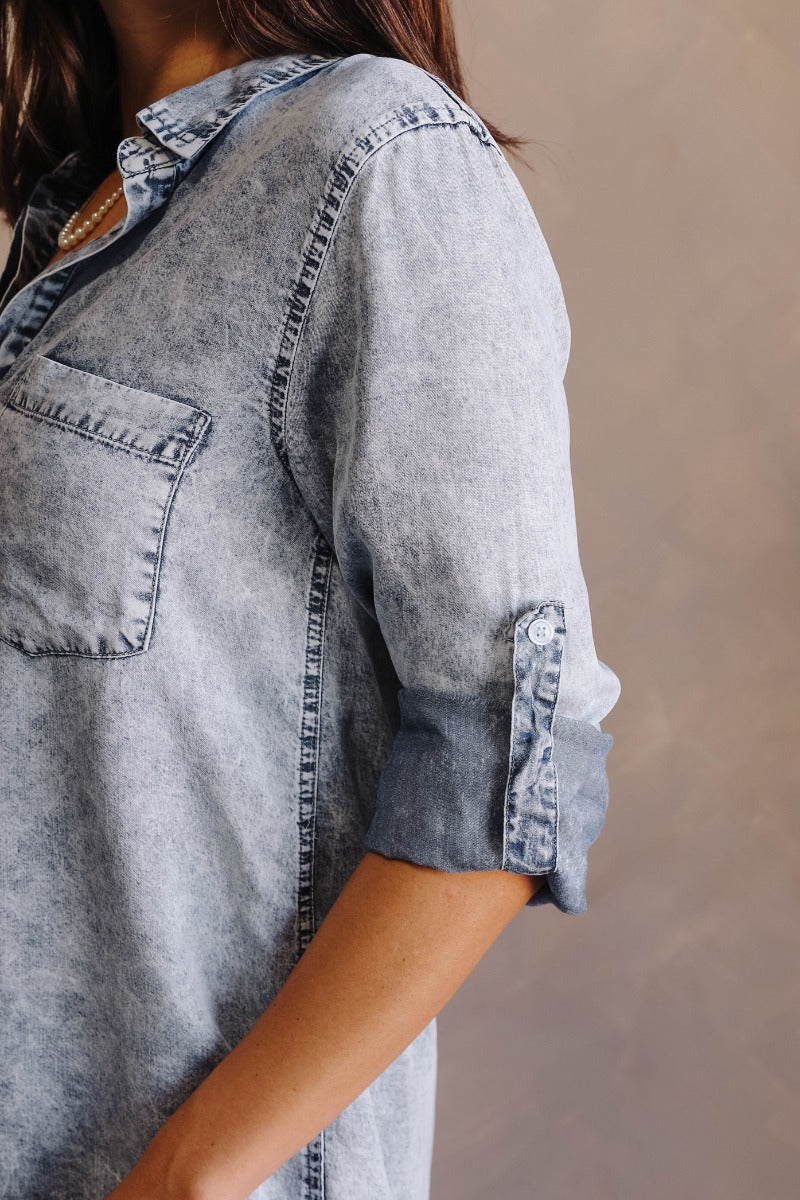 Everly Light Washed Denim Long Sleeve Dress - Image 8