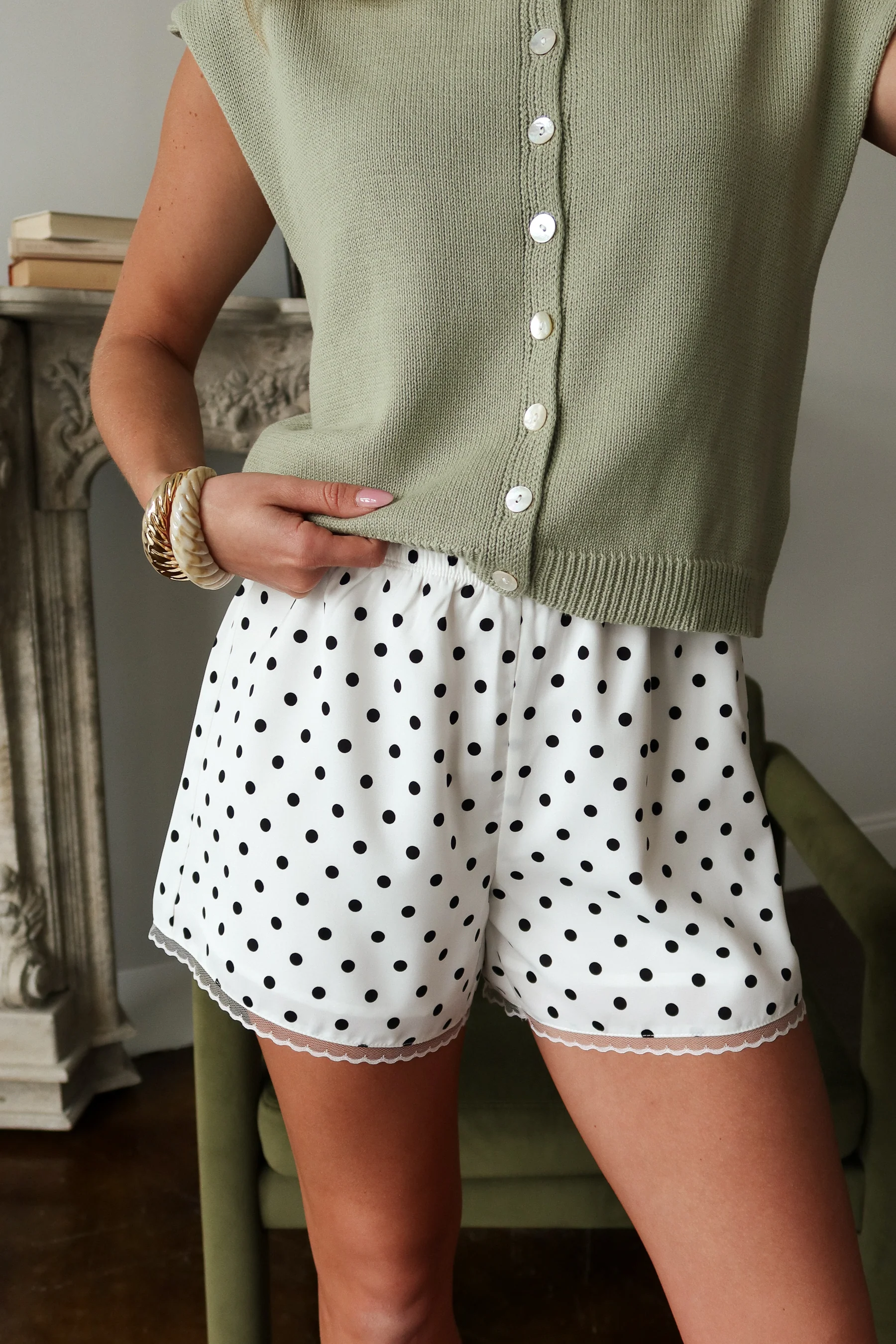 Gemma White & Black Polka Dot Shorts