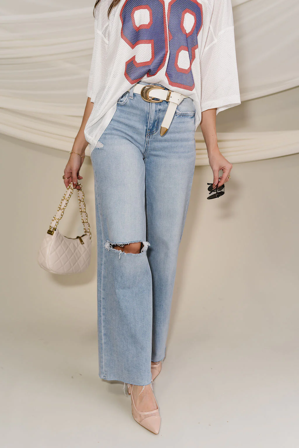 Flying Monkey: Genevieve Distressed Wide Leg Jeans - Image 4
