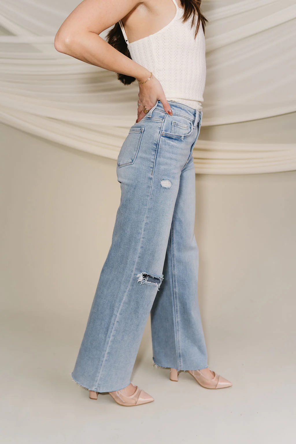 Flying Monkey: Genevieve Distressed Wide Leg Jeans - Image 6