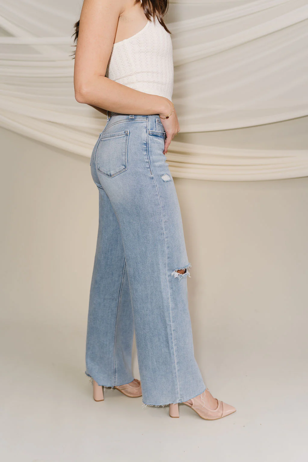 Flying Monkey: Genevieve Distressed Wide Leg Jeans - Image 7