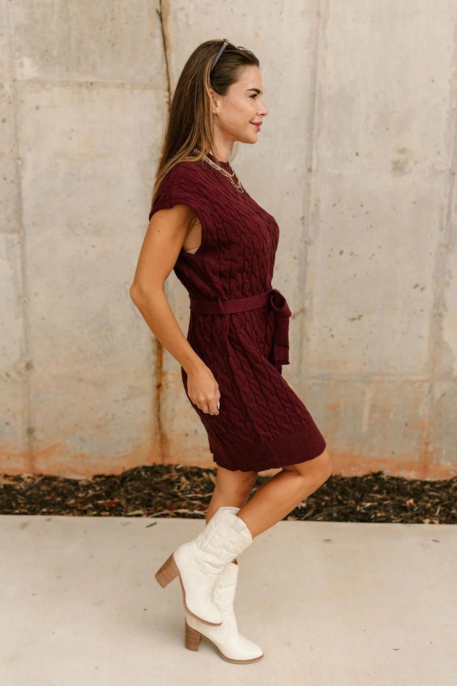 Adalyn Burgundy Tie Sweater Dress - Image 3