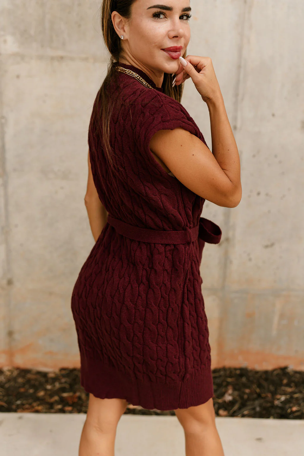 Adalyn Burgundy Tie Sweater Dress - Image 4