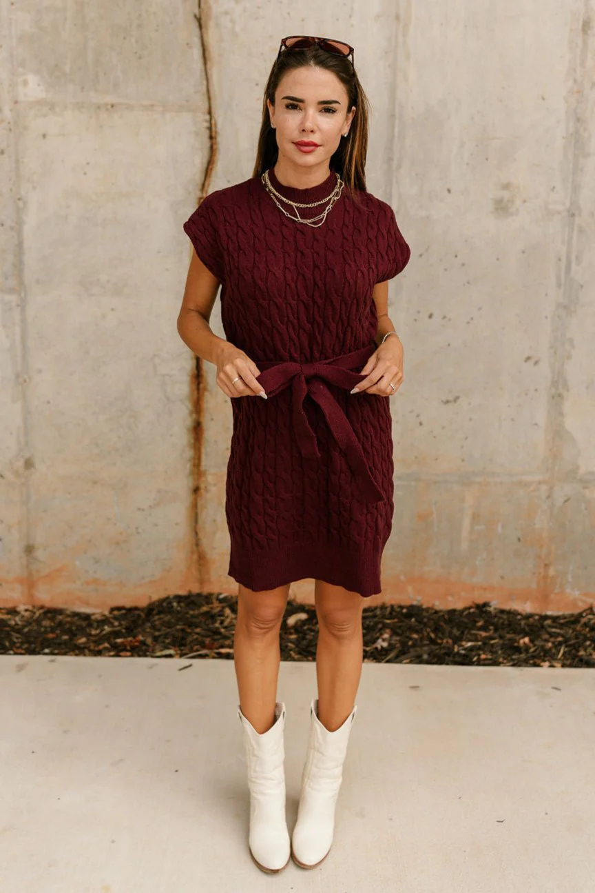 Adalyn Burgundy Tie Sweater Dress - Image 5