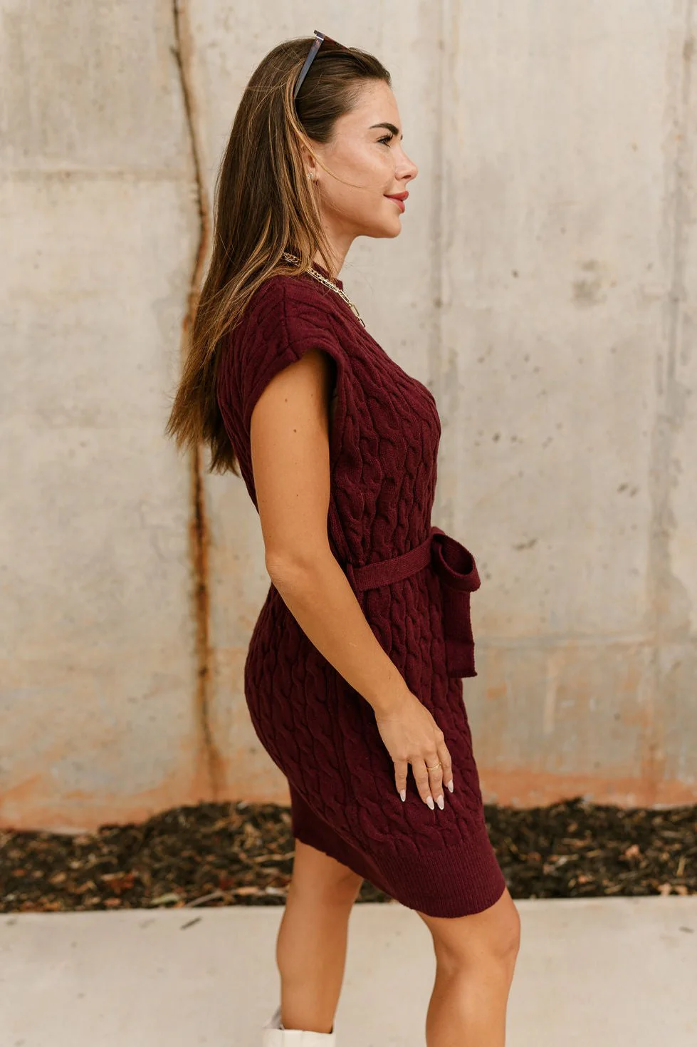 Adalyn Burgundy Tie Sweater Dress - Image 6