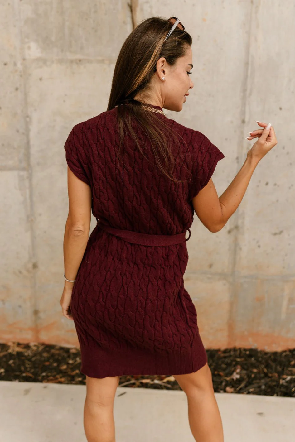 Adalyn Burgundy Tie Sweater Dress - Image 7