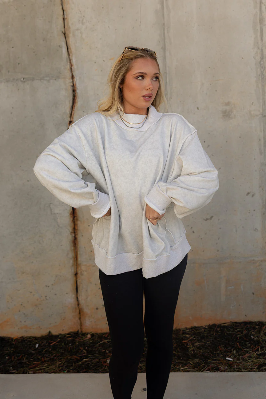 Hadley Ash Grey Mock Neck Mineral Wash Sweatshirt - Image 6