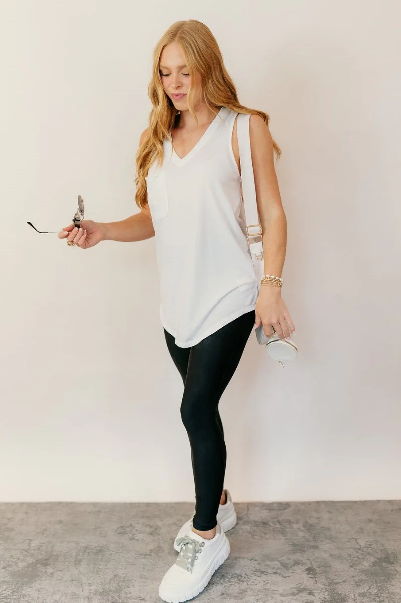 Hadley Off White V-Neck Pocket Tank - Image 2